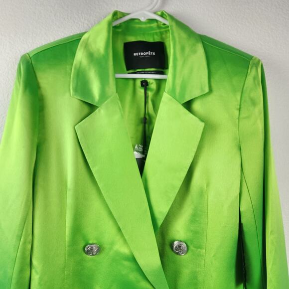 Retrofete Saige Double Breasted Blazer in Lime Punch Green Size Small NWT Satin - Picture 4 of 15